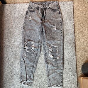 SHEIN Gray Distressed Boyfriend Jeans